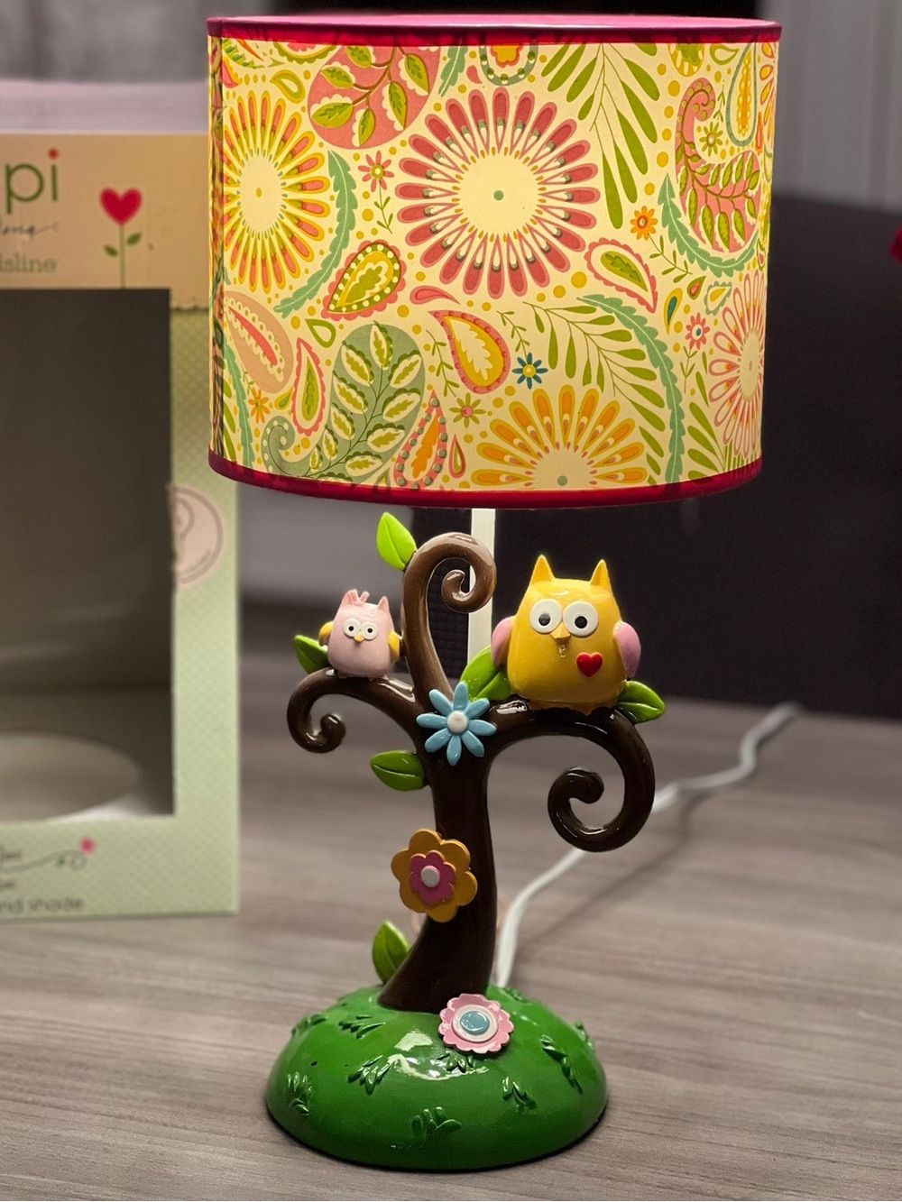Lambs & Ivy Dena Happi Tree Owl Baby Nursery Lamp W/ Lamp Shade Paisley